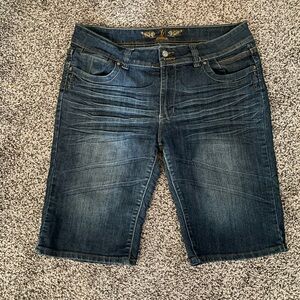 JZ Premium Jeans Shorts Bermuda Dark Blue Denim Stretch 12 14 Missing Button Y2K